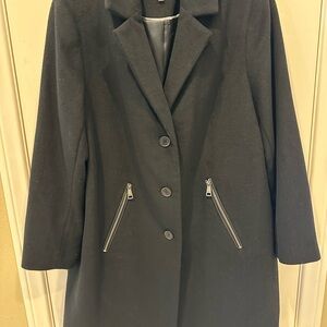 DKNY Black Trench Coat with Zipper Details
